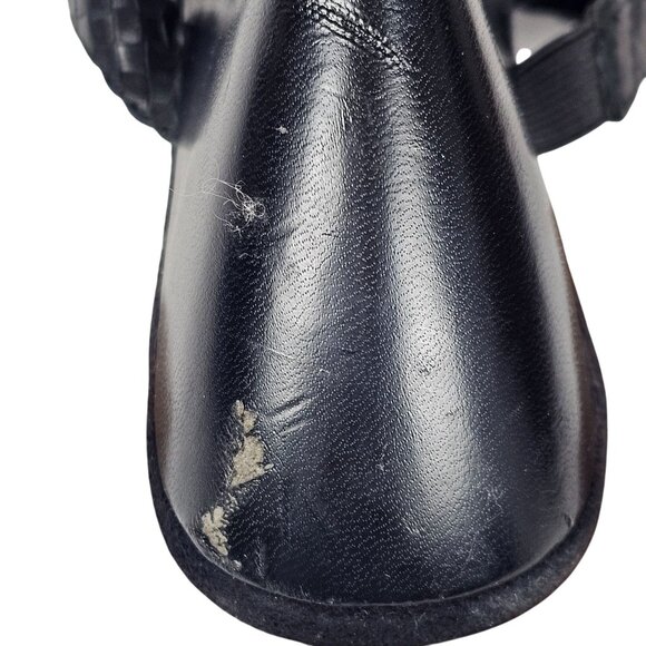 Womens 8.5 Black Leather Open Toe Chunky Heel Slip-on Work Business Casual Comfy - Picture 7 of 15